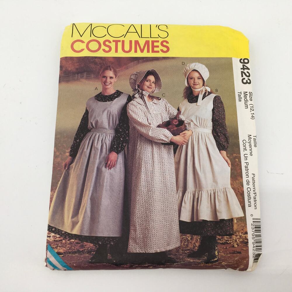 McCalls Sewing Pattern 9423 Pioneer Prairie Costume Apron Dress 12-14 UNCUT